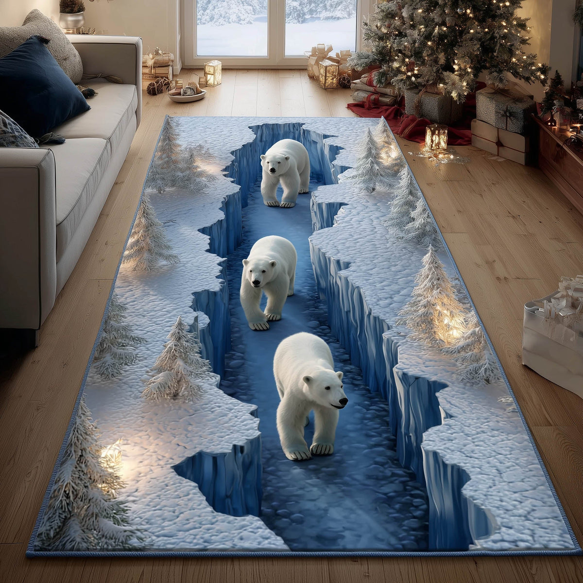 Polar Cubs area rug in a living room
