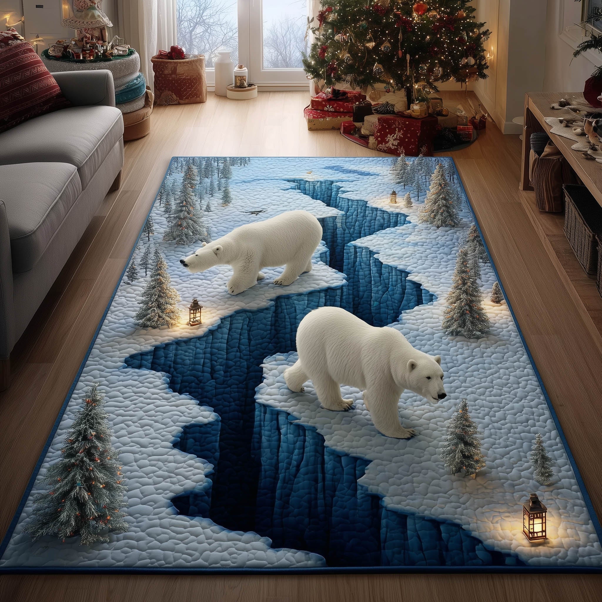 Polar Cubs area rug in a living room
