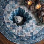 Polar Glow Round Mat Rug - washable non-slip printed rug