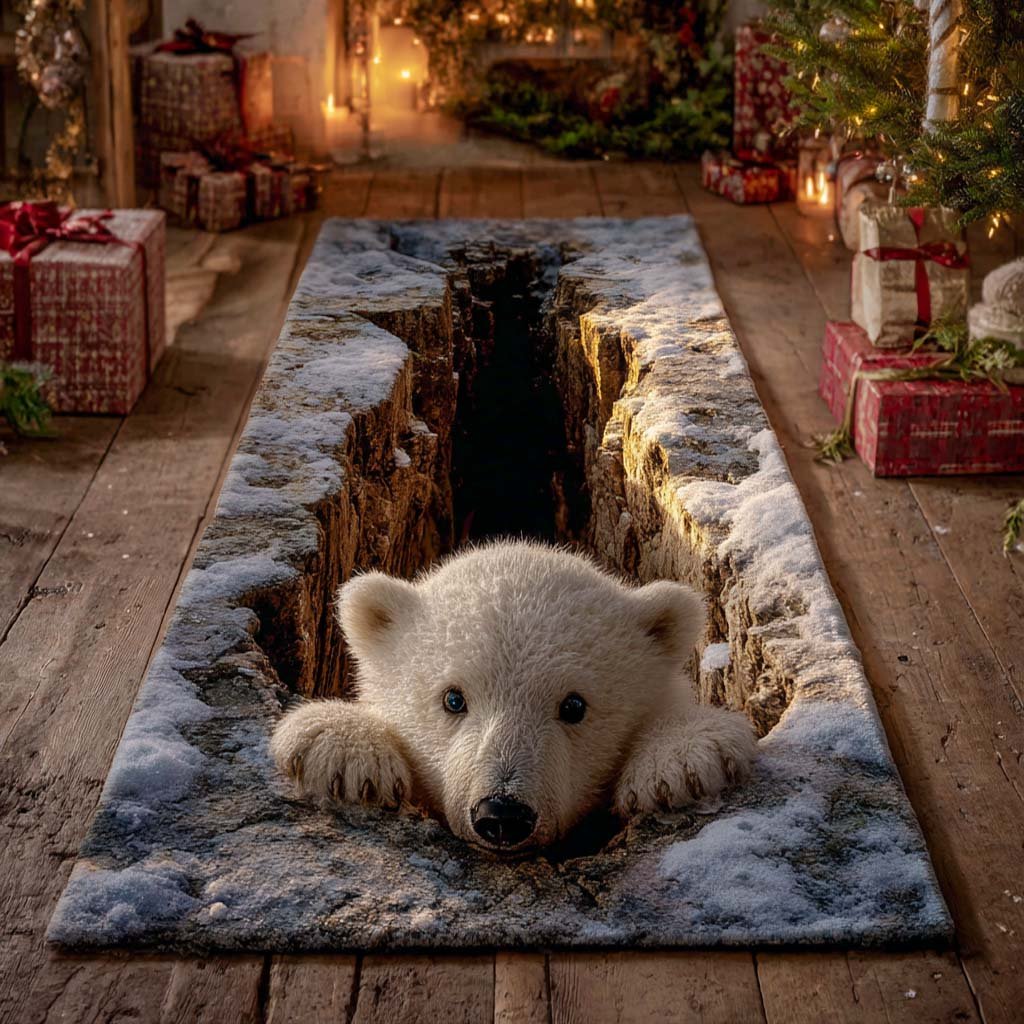 Polar Hideaway Runner Carpet Runner Rug - Cute Pet Design | Animal Printed Runner Rug