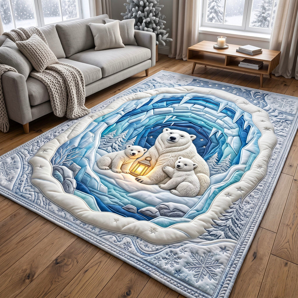 Polar Ice Cave Rustic Bear area rug in a living room