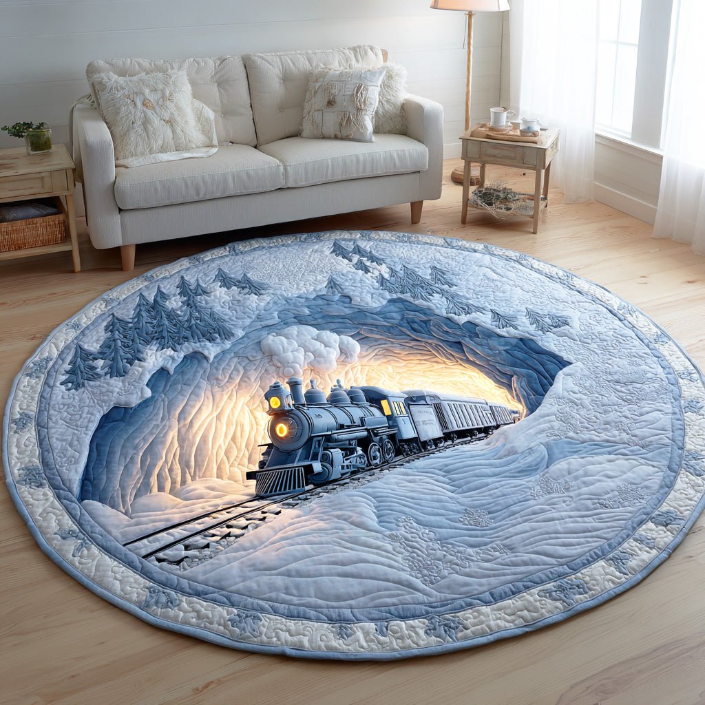 Polar Train Trail Round Mat Rug - washable non-slip printed rug