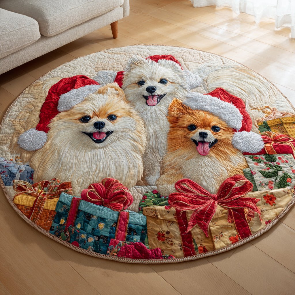 Pomeranian Presents Round Mat Rug - washable non-slip printed rug