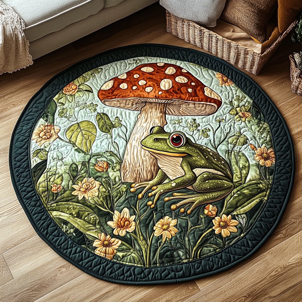 Pond Bloom Round Mat Rug - washable non-slip printed rug