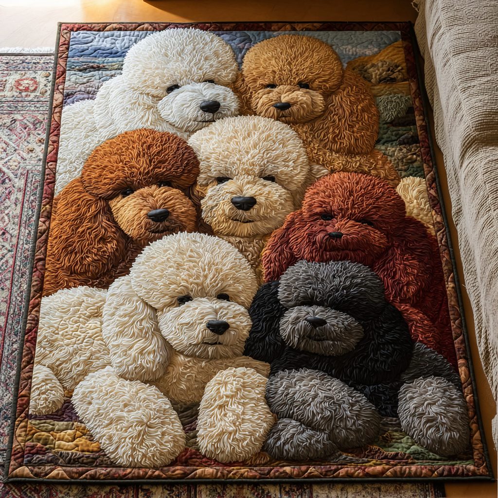 Poodle Charm area rug in a living room