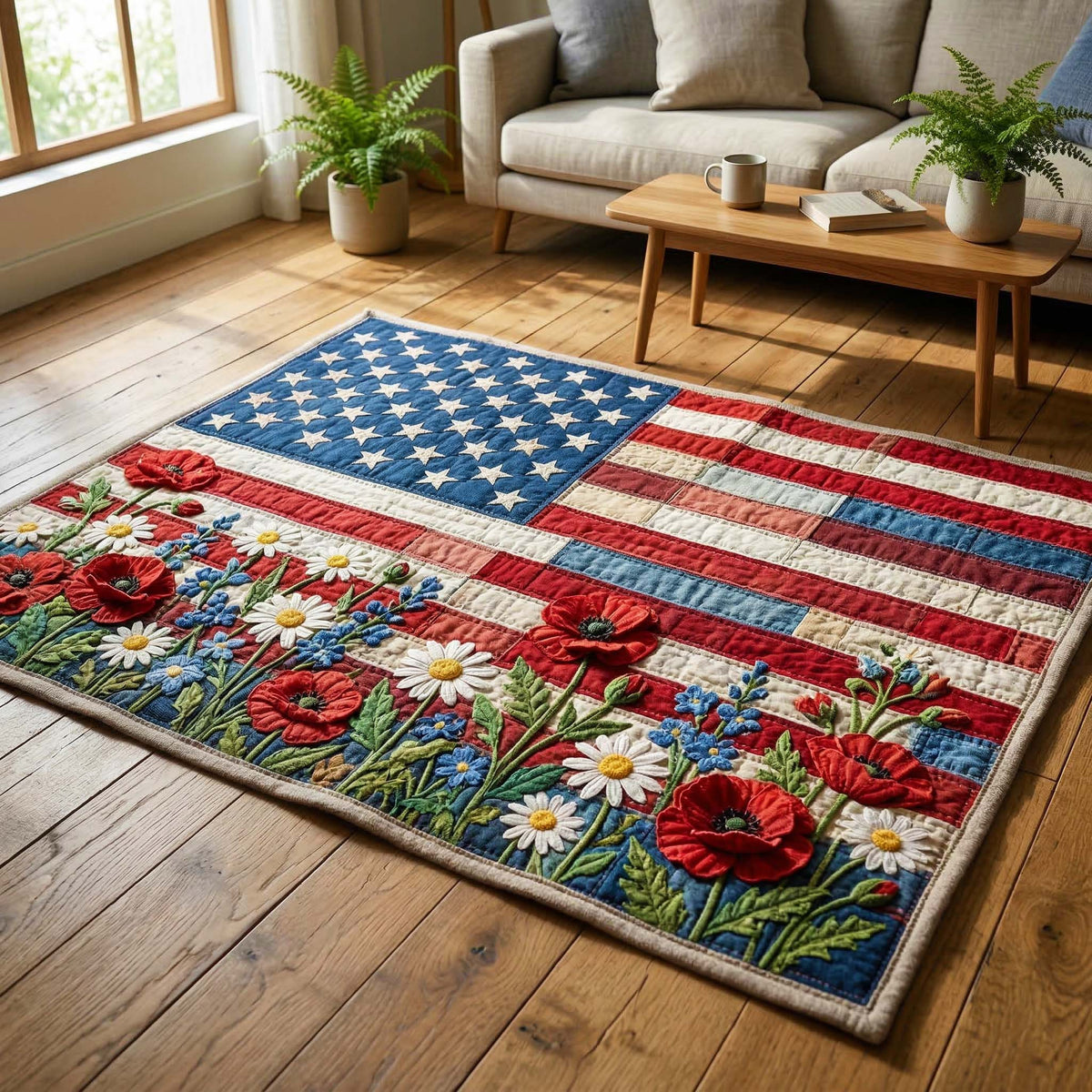 Poppy Banner area rug in a living room