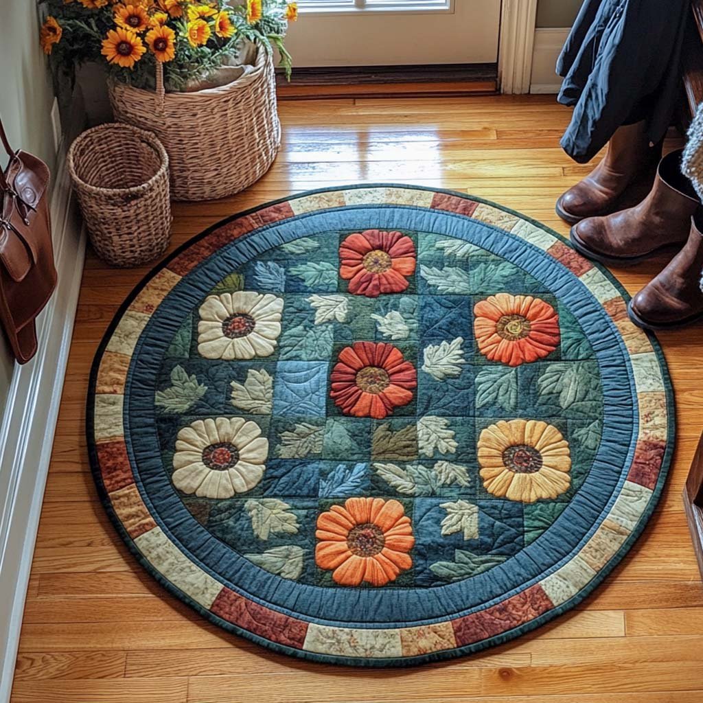 Poppy Bloom Serenade Round Mat Rug - washable non-slip printed rug