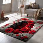 Poppy Blossom area rug in a living room