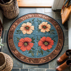 Poppy Glow Haven Round Mat Rug - washable non-slip printed rug
