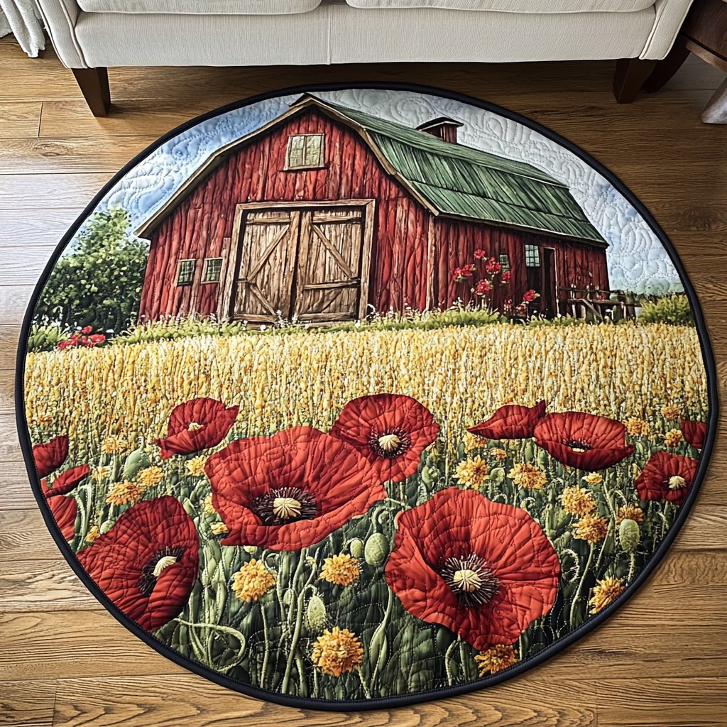 Poppy Lane Round Mat Rug - washable non-slip printed rug