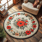 Poppy Meadow Breeze Round Mat Rug - washable non-slip printed rug