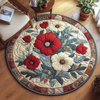 Poppy Petal Charm Round Mat Rug - washable non-slip printed rug
