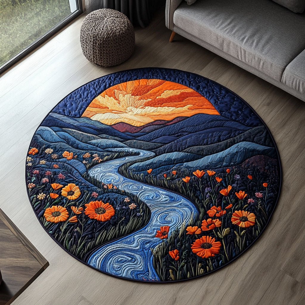 Poppy Trail Round Mat Rug - washable non-slip printed rug