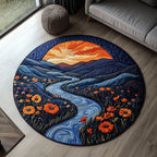 Poppy Trail Round Mat Rug - washable non-slip printed rug