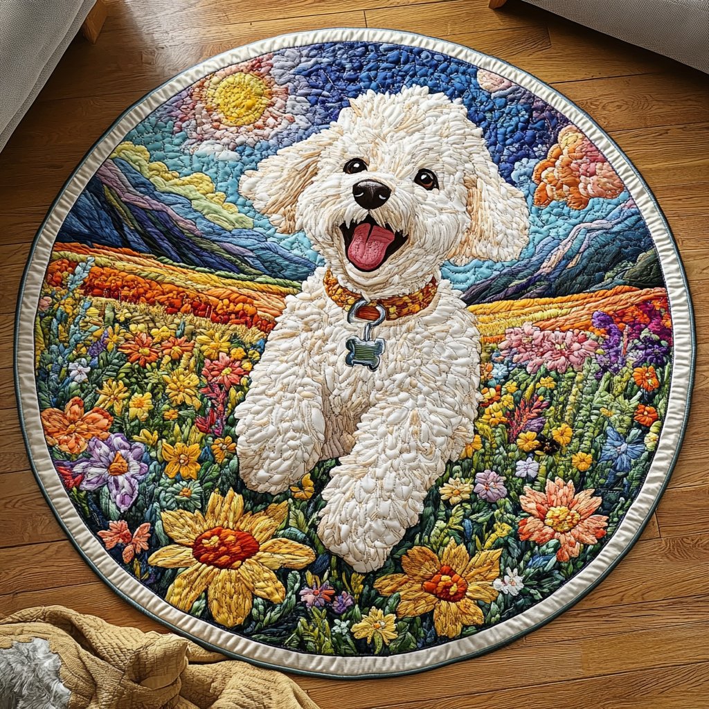 Posh Poodle Round Mat Rug - washable non-slip printed rug