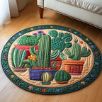Potted Cactus Garden Round Mat Rug - washable non-slip printed rug