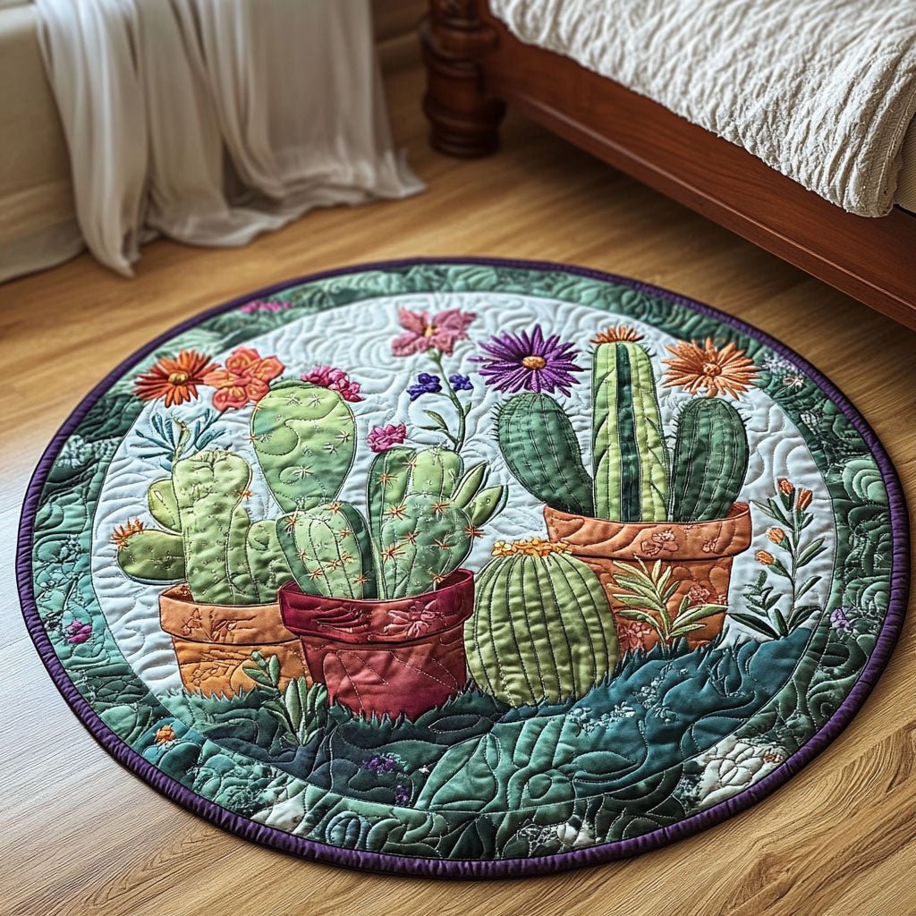 Potted Cactus Round Mat Rug - washable non-slip printed rug