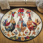 Poultry Parade Round Mat Rug - washable non-slip printed rug