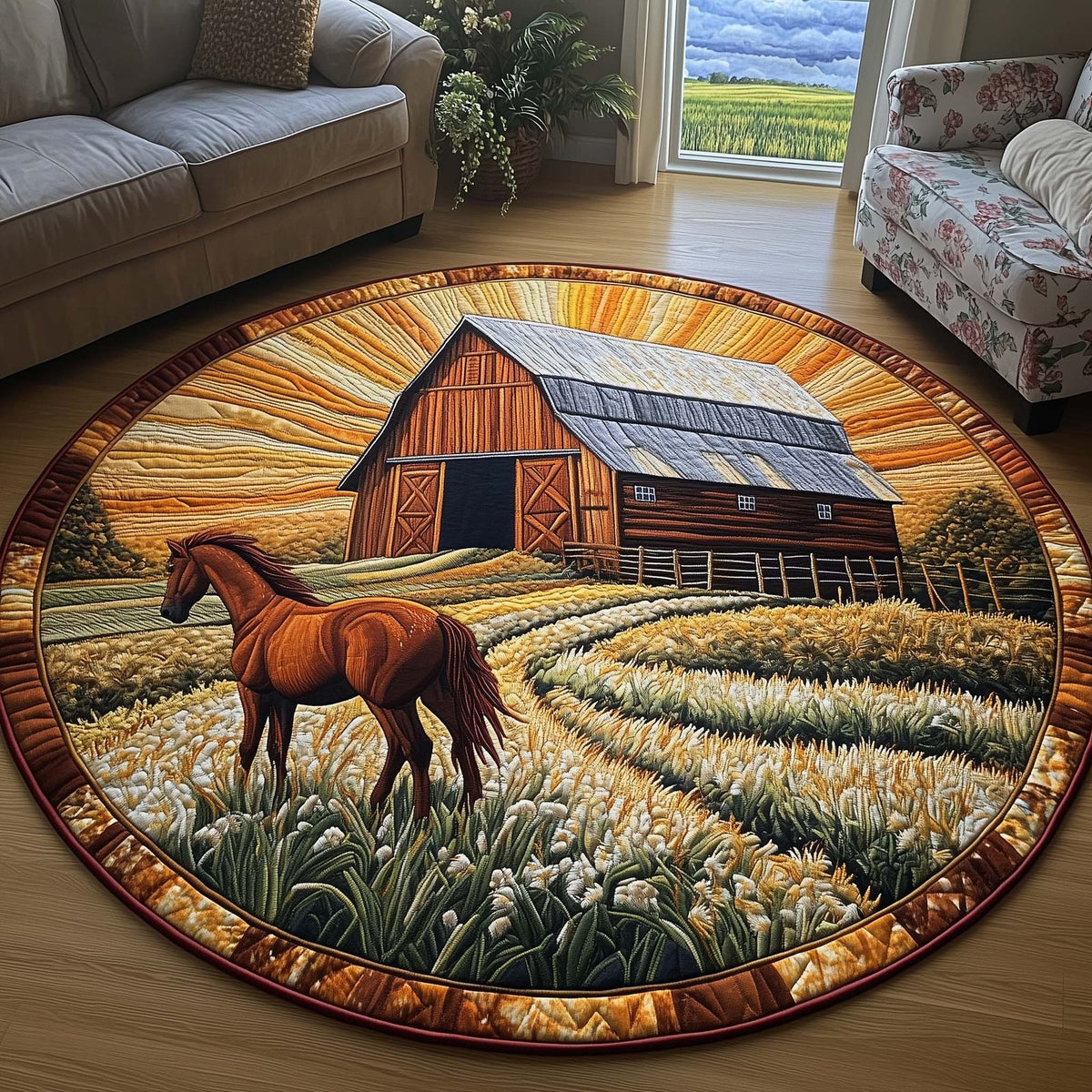 Prairie Blessing Round Mat Rug - washable non-slip printed rug