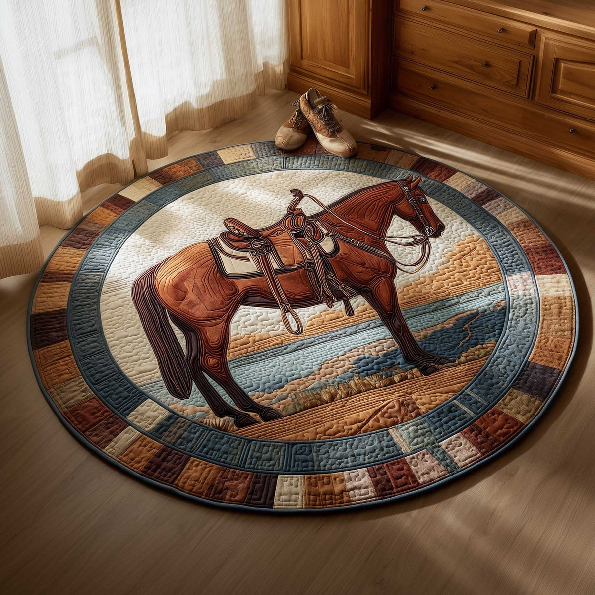 Prairie Horse Round Mat Rug - washable non-slip printed rug
