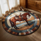 Prairie Horse Round Mat Rug - washable non-slip printed rug