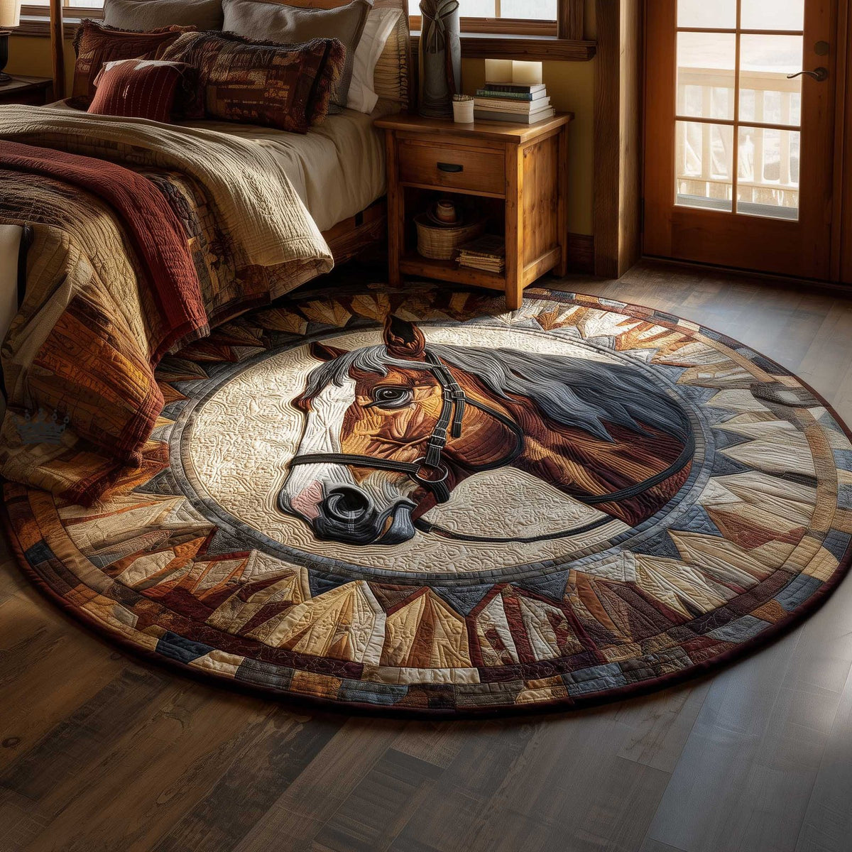 Prairie Horse Round Mat Rug - washable non-slip printed rug