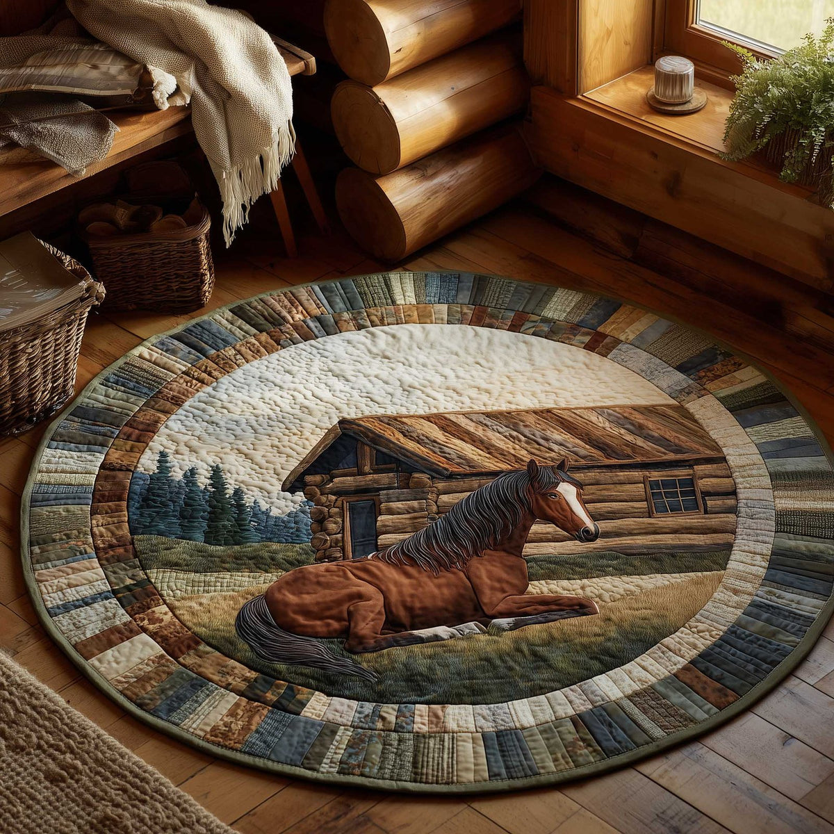 Prairie Horse Round Mat Rug - washable non-slip printed rug