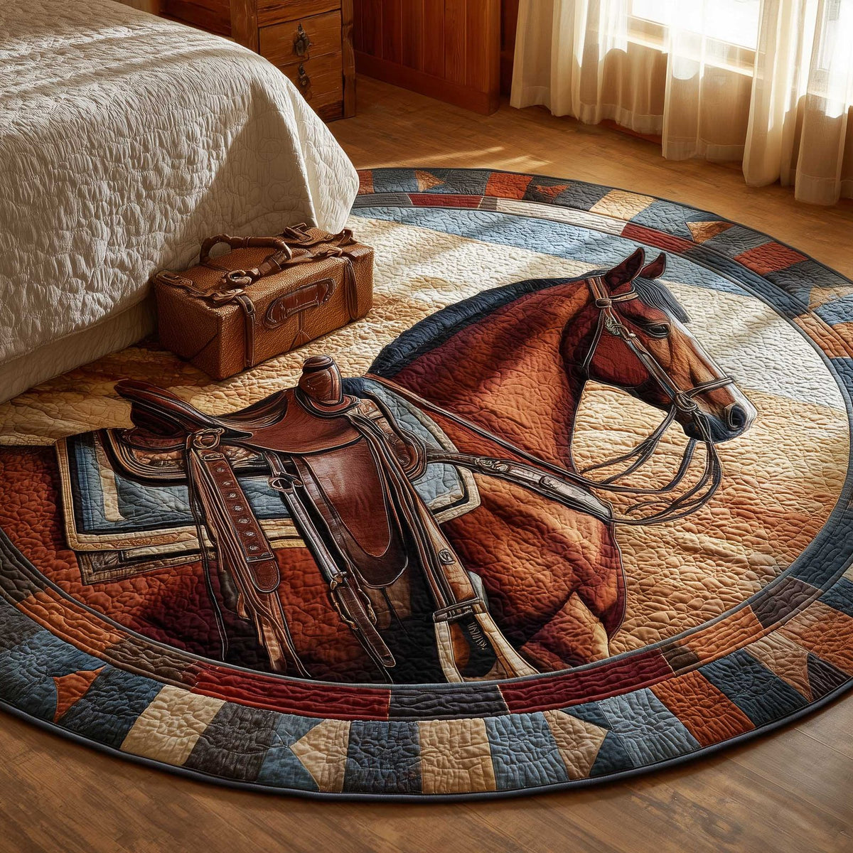 Prairie Horse Round Mat Rug - washable non-slip printed rug