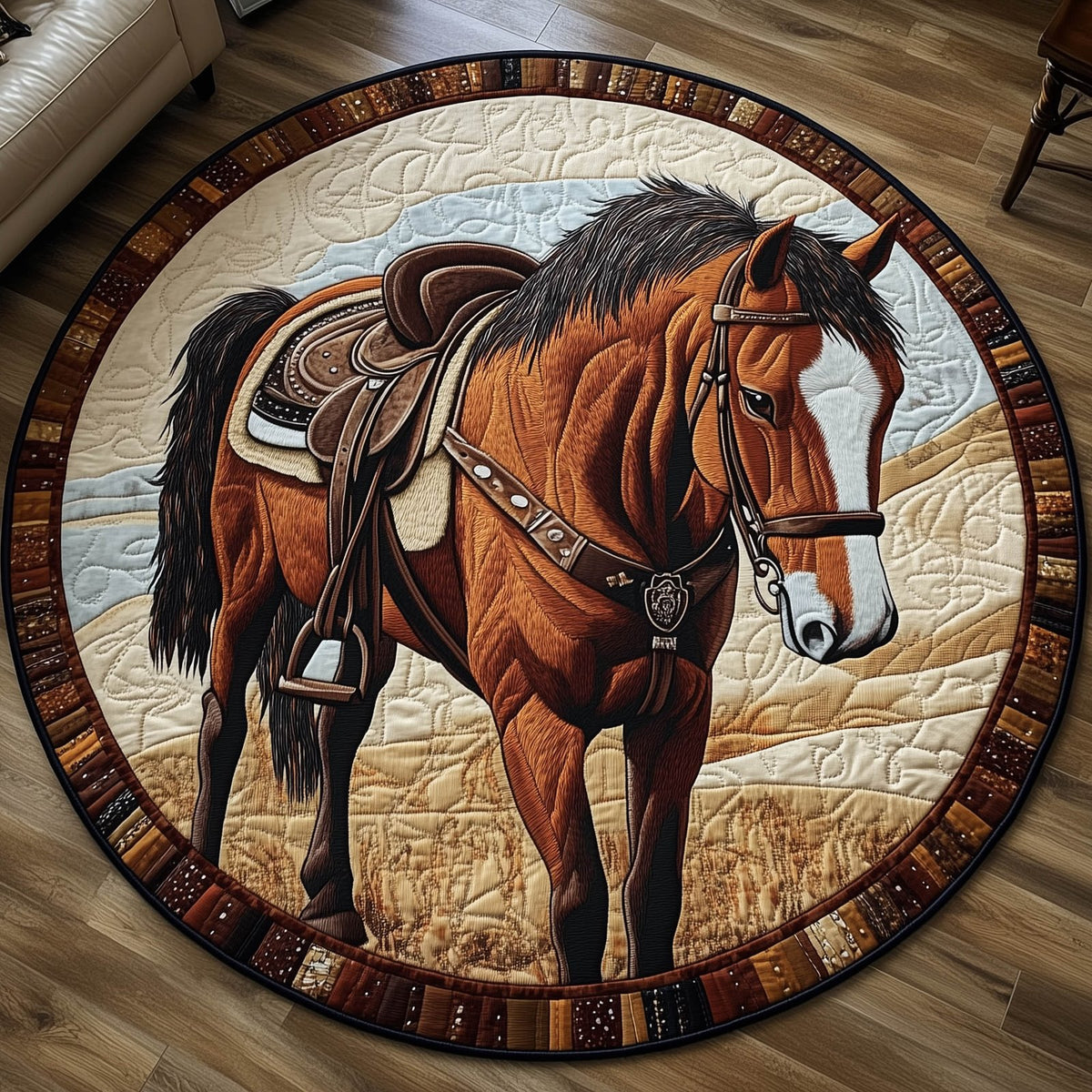 Prairie Horse Round Mat Rug - washable non-slip printed rug