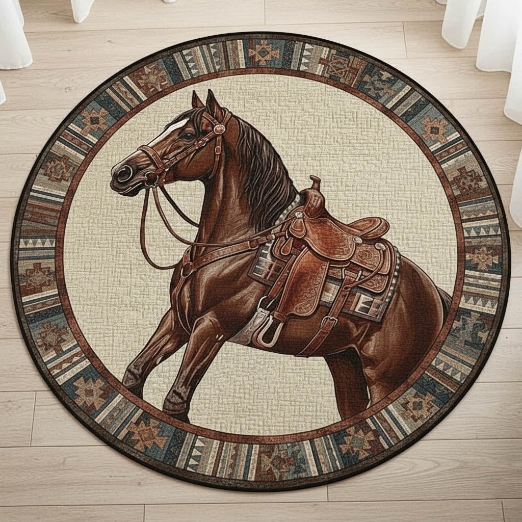 Prairie Horse Round Mat Rug - washable non-slip printed rug
