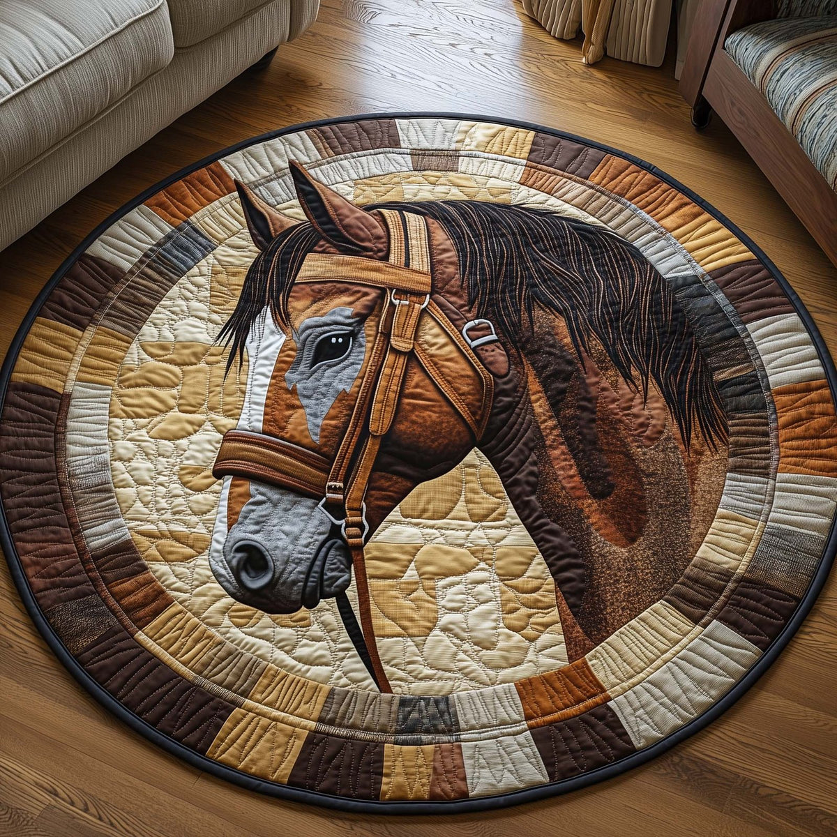 Prairie Horse Round Mat Rug - washable non-slip printed rug