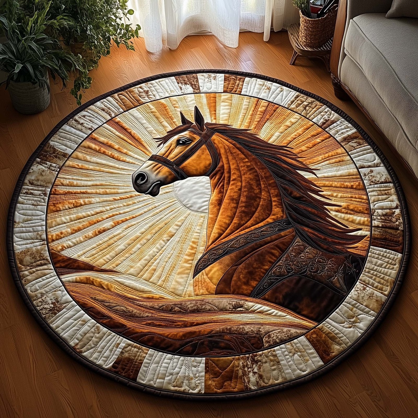 Prairie Horse Round Mat Rug - Cute Pet Design | Animal Printed Home Decor