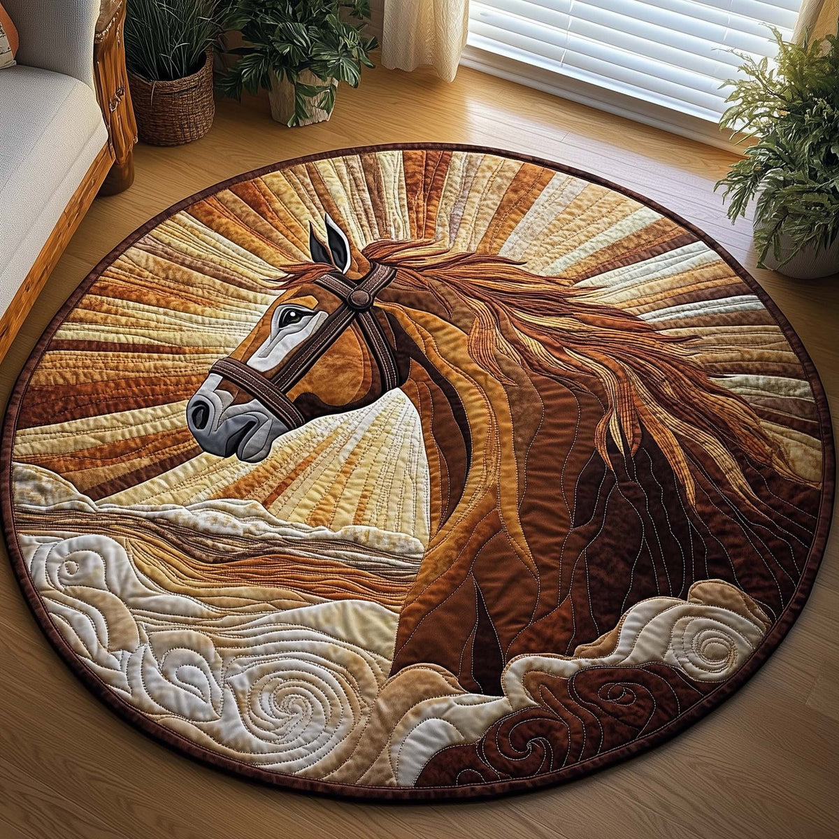 Prairie Horse Round Mat Rug - washable non-slip printed rug