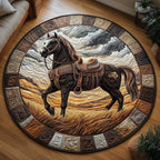 Prairie Horse Round Mat Rug - washable non-slip printed rug