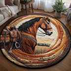 Prairie Horse Round Mat Rug - washable non-slip printed rug