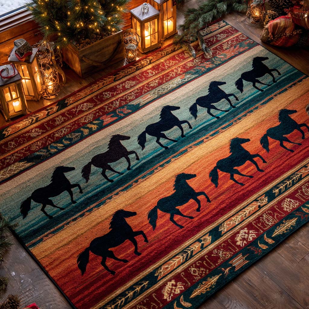 Prairie Mustang Run area rug in a living room