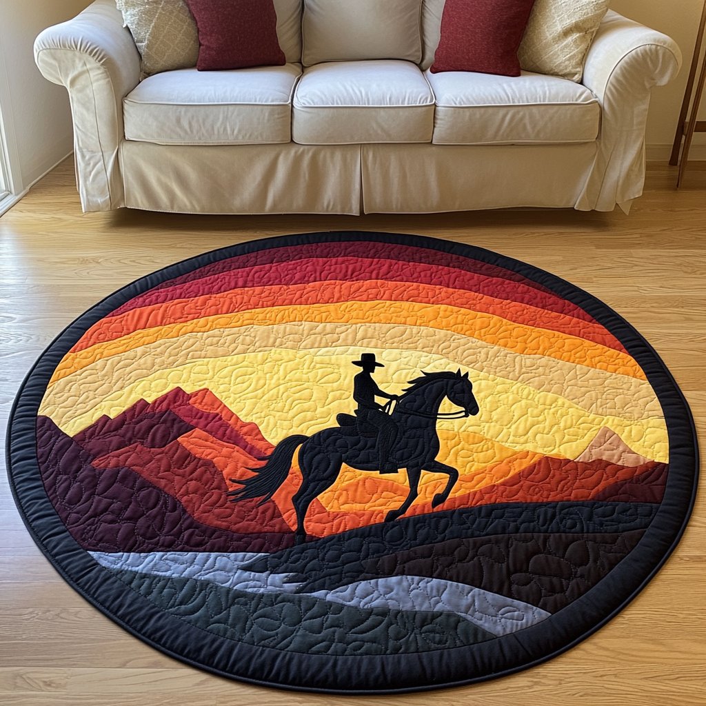 Prairie Ride Round Mat Rug - washable non-slip printed rug