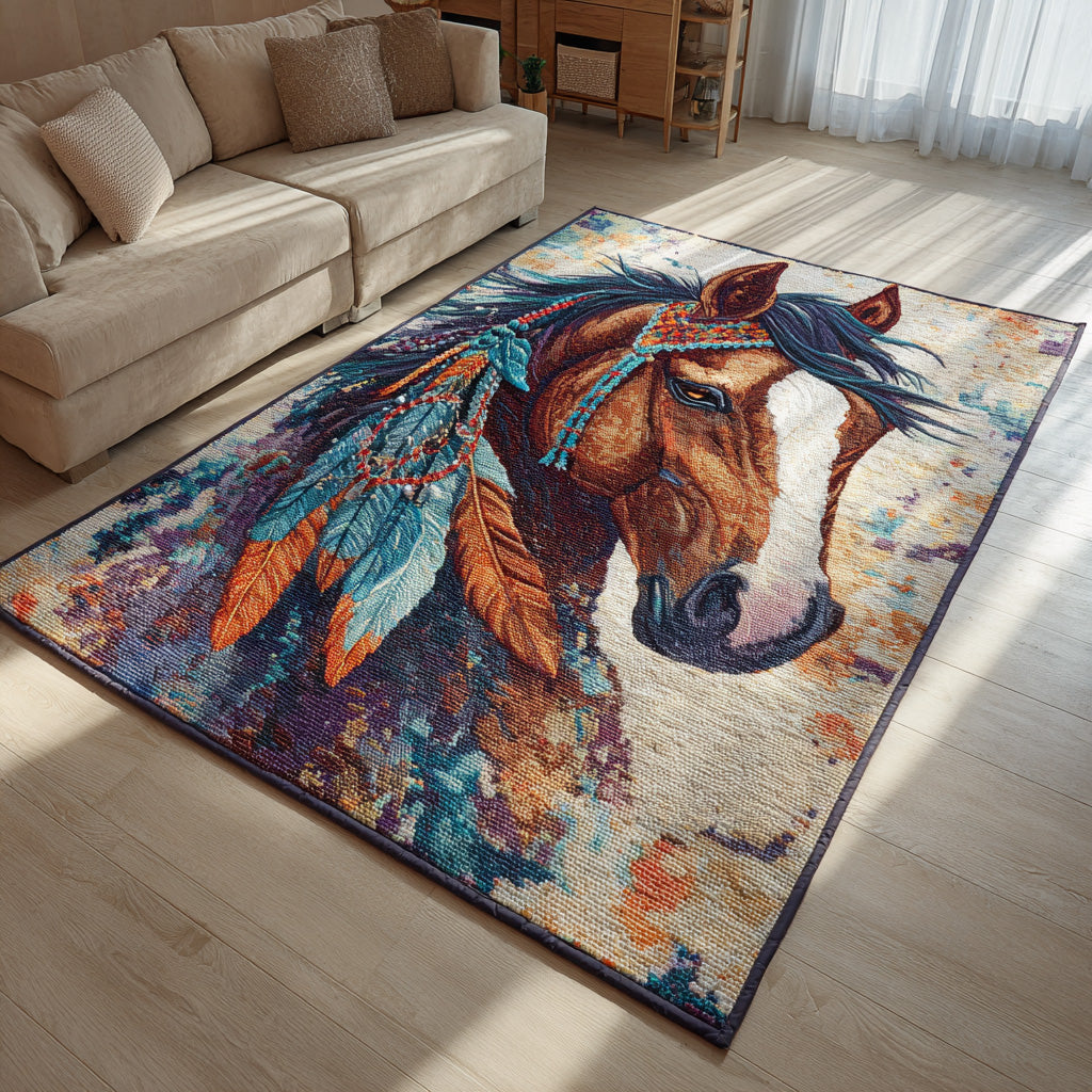 Prairie Warrior area rug in a living room