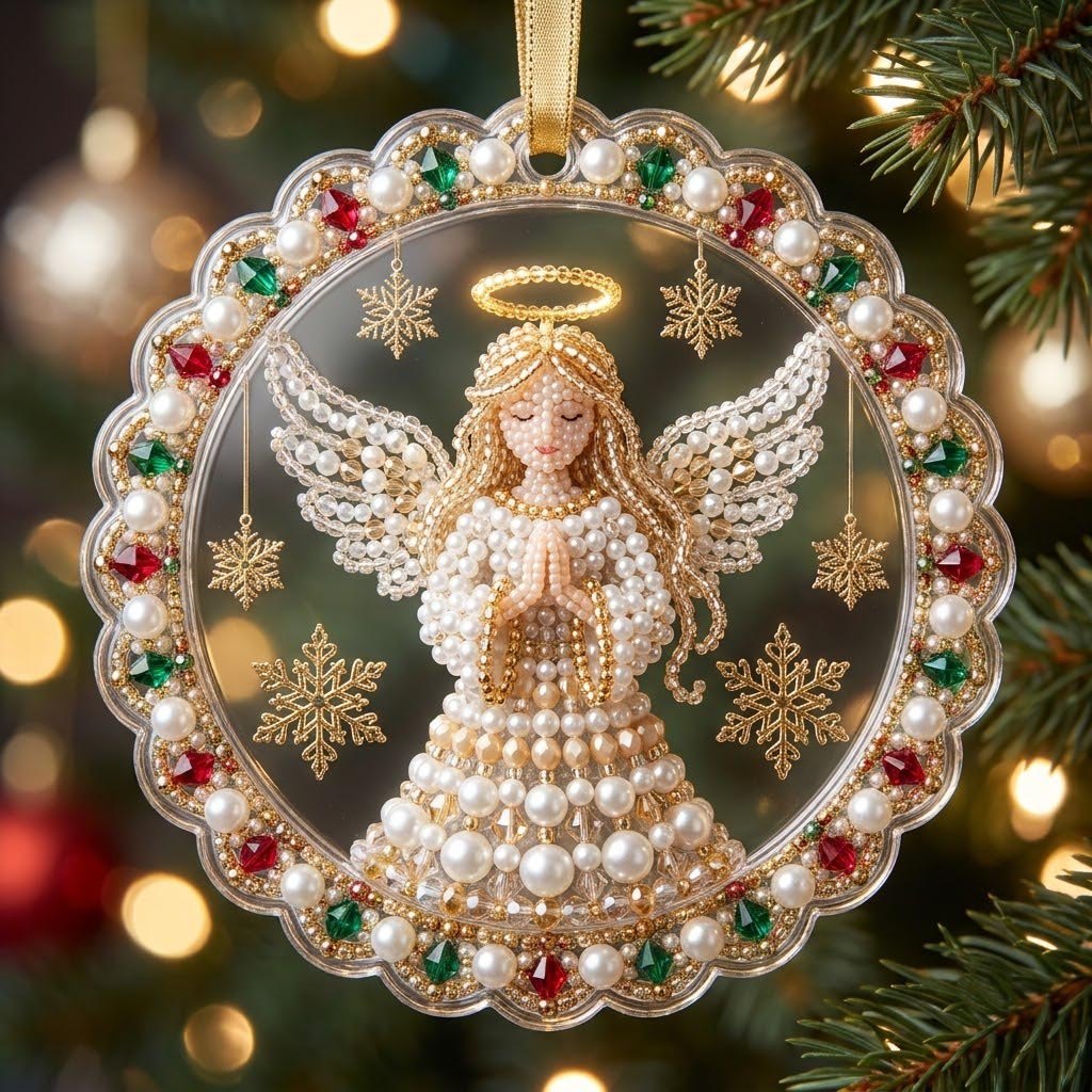 Praying Angel Pearl Halo Christmas Ornament