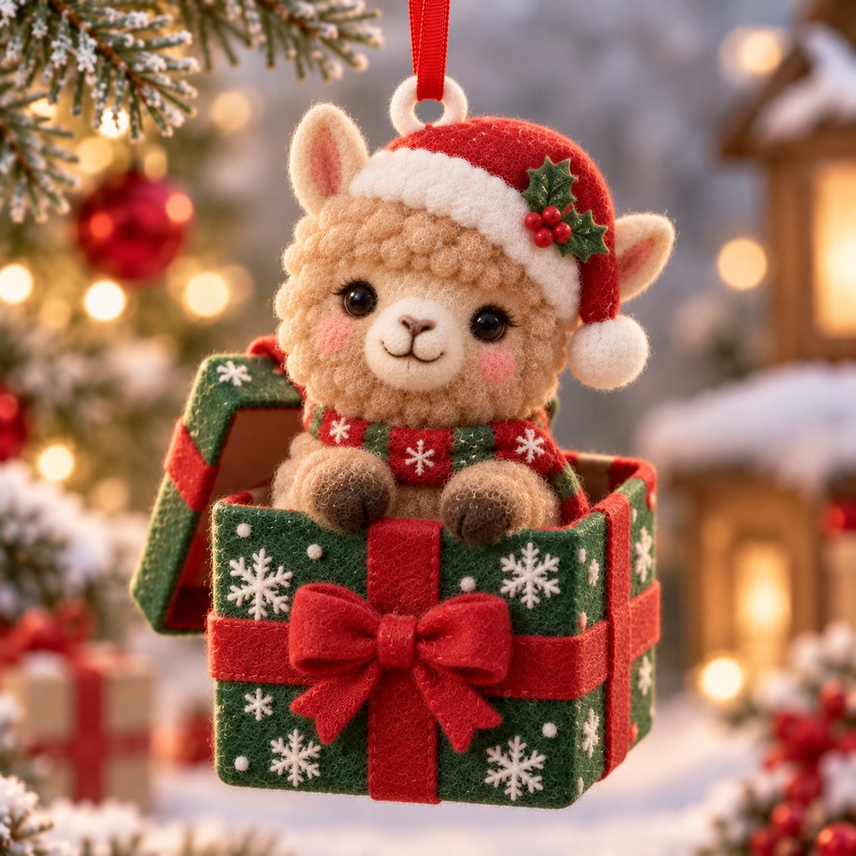 Present Alpaca Christmas Ornament