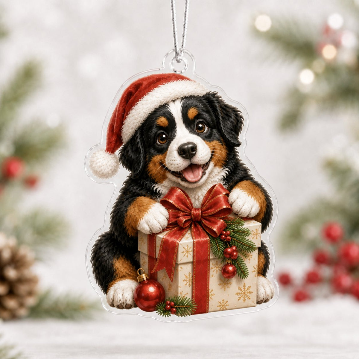 Present Bernese Mountain Dog Christmas Ornament