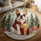 Present-Holding Bulldog Round Mat Rug - washable non-slip printed rug
