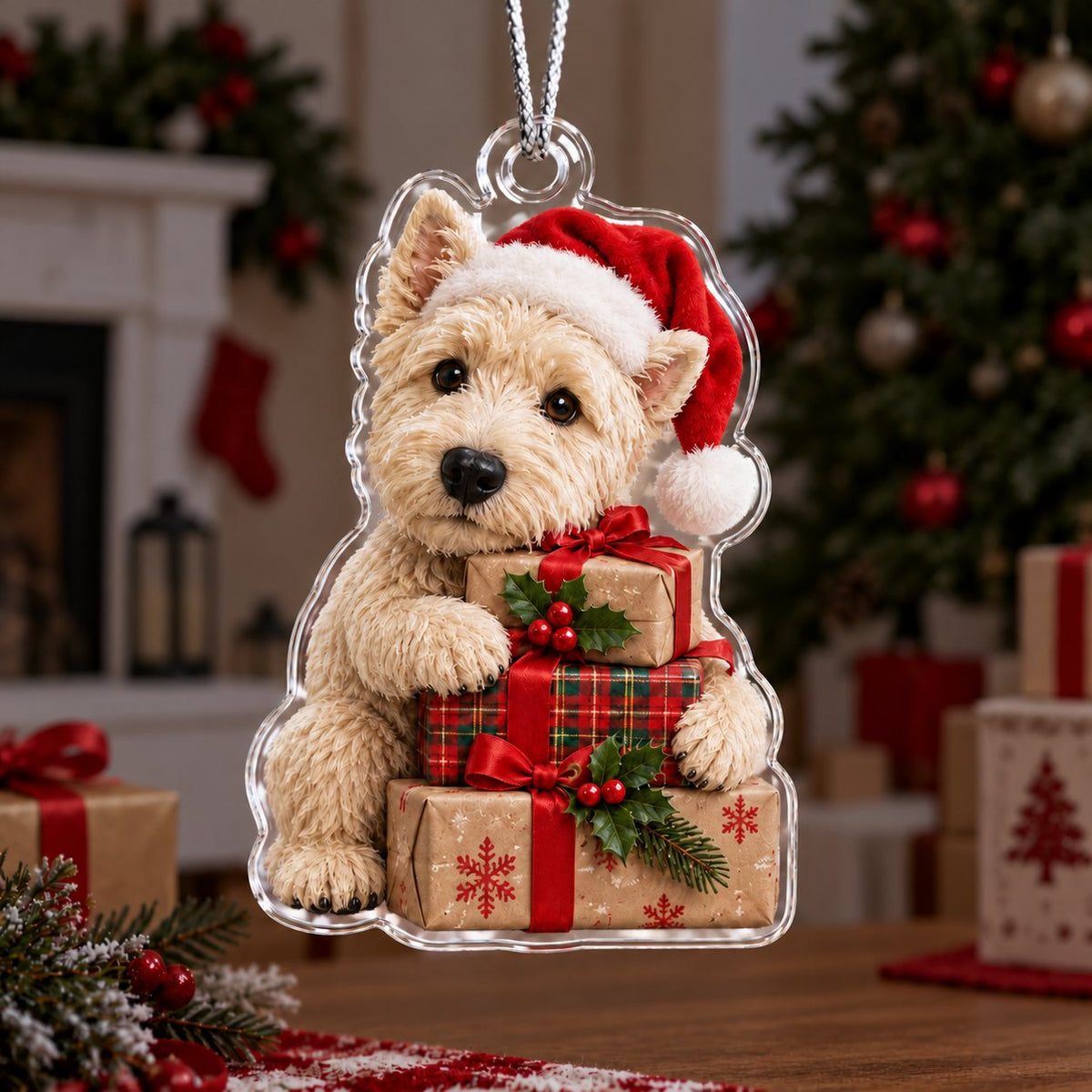 Present Scottish Terrier Christmas Ornament