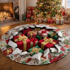 Present Pile Round Mat Rug - washable non-slip printed rug