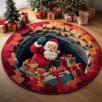 Present Santa Christmas Round Mat Rug - washable non-slip printed rug
