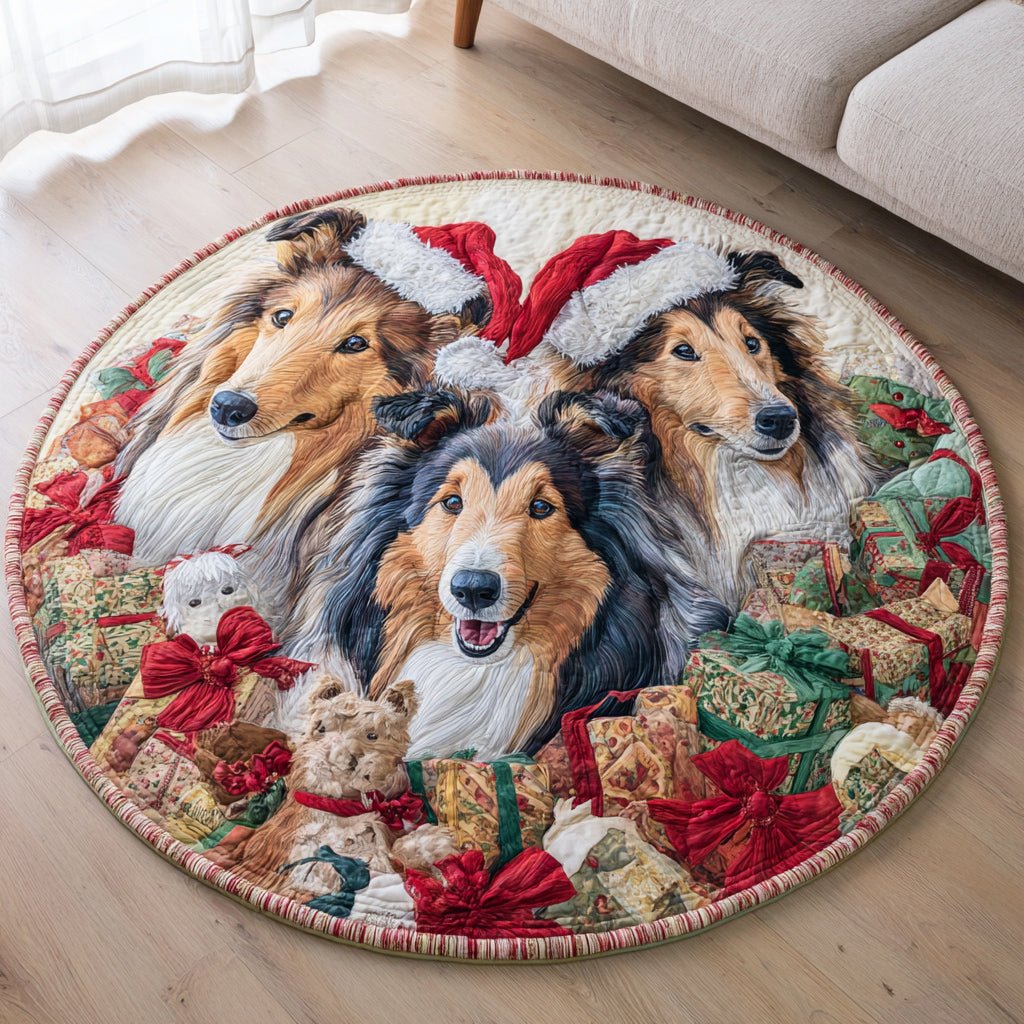 Presents Shetland Sheepdog Round Mat Rug - washable non-slip printed rug