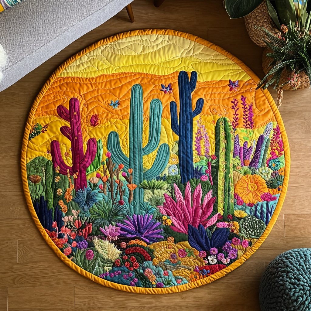 Prickly Beauty Haven Round Mat Rug - washable non-slip printed rug