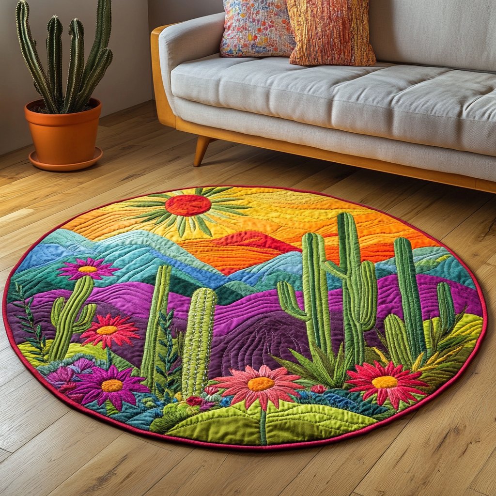 Prickly Beauty Round Mat Rug - washable non-slip printed rug