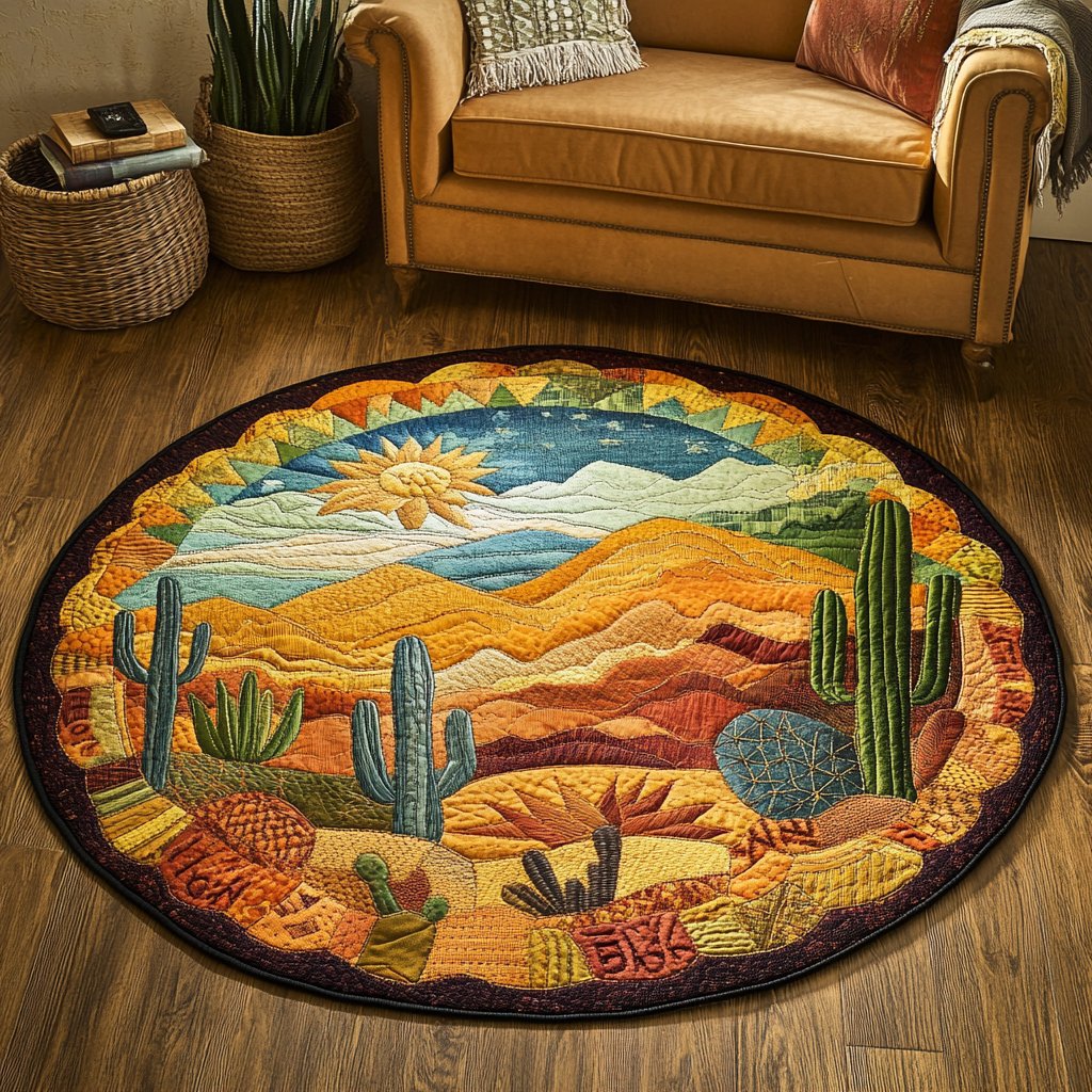Prickly Charm Round Mat Rug - washable non-slip printed rug