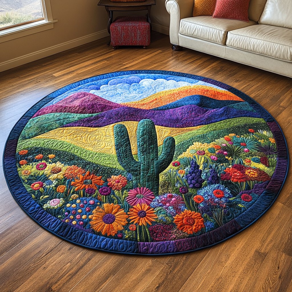 Prickly Paradise (Design 2) Round Mat Rug - washable non-slip printed rug